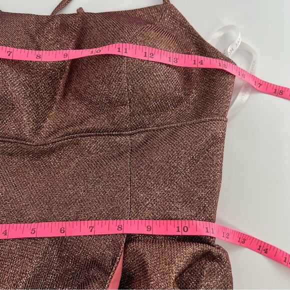 Madison James metallic lace up back slit front gown sz 0 - Picture 5 of 7